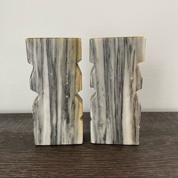 Vintage | Mayan Aztec Carved Stone Marble Bookends Tiki Books Boho MCM Decor Set - Picture 3 of 7